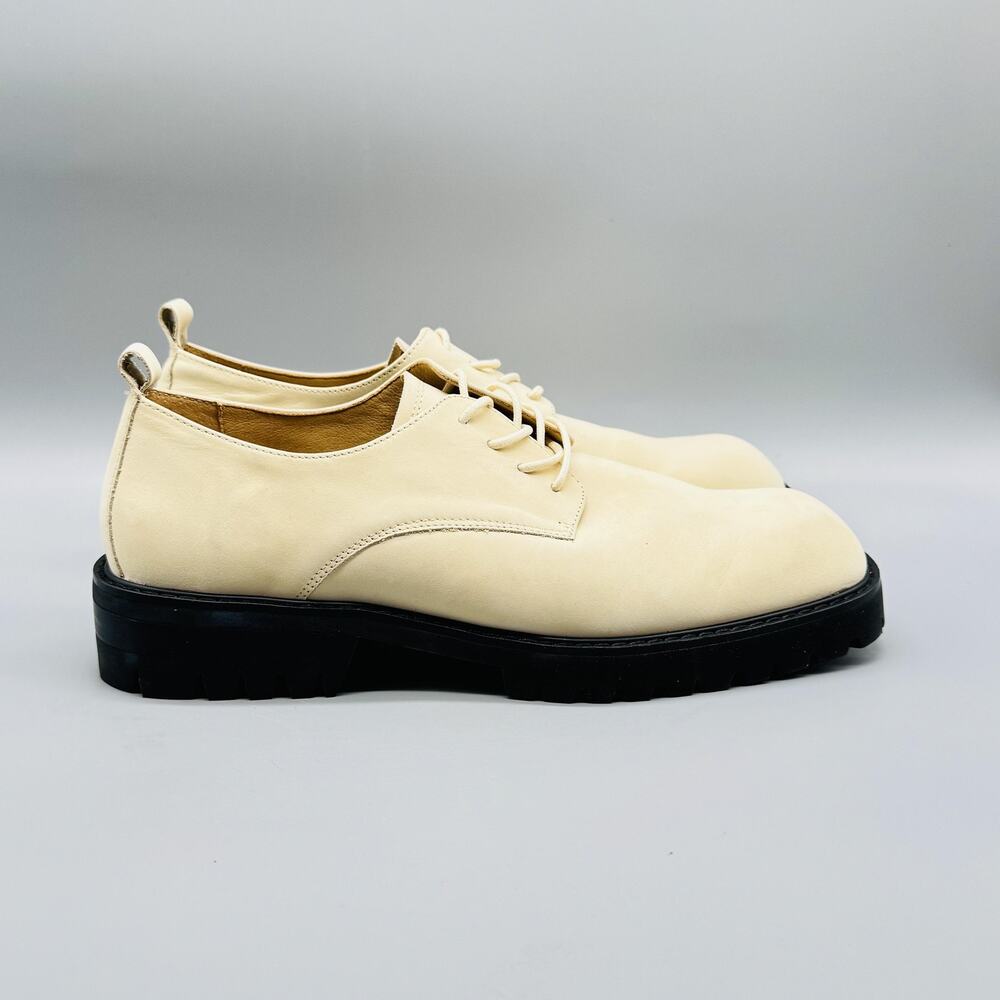 Miista E8 Shoes Womens 9.5 Beige Leather Oxford Derby Lace Up Chunky Sole Casual